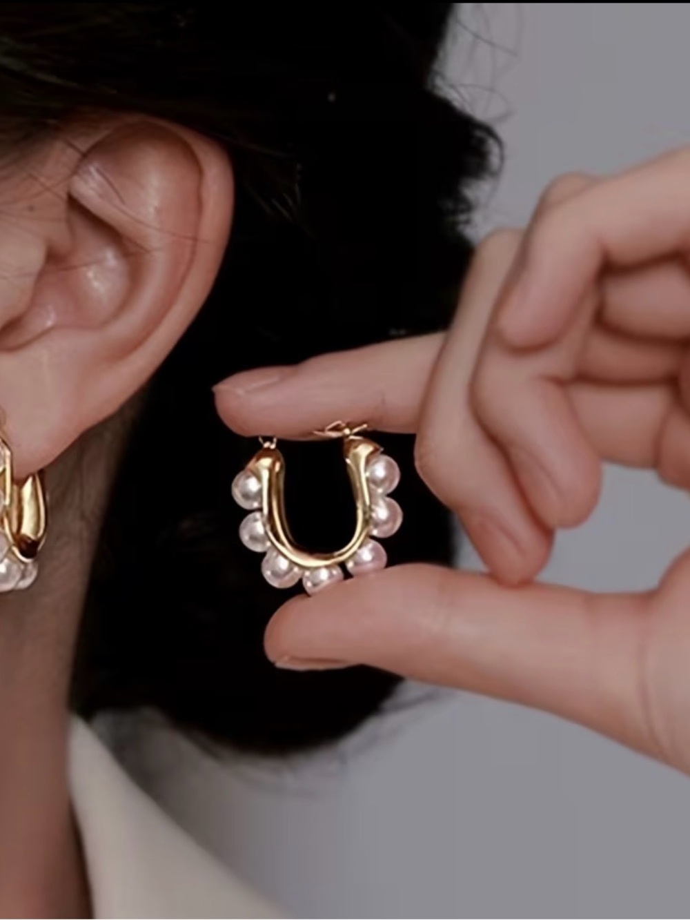 Gold Pearl Hoop Earrings - Elegant Women’s Jewelry - Picture 2 of 3